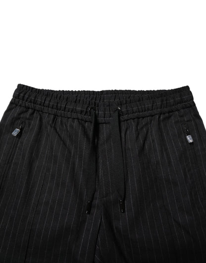 Dolce &amp; Gabbana – Schwarze Jogginghose aus Wolle mit Streifen