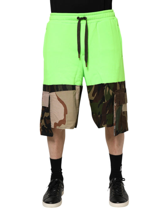 Dolce &amp; Gabbana – Grüne Cargo-Bermudashorts mit Patchwork-Muster für Herren