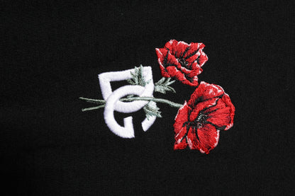 Dolce &amp; Gabbana Black Wool DG Logo Rose Collared Polo T-shirt