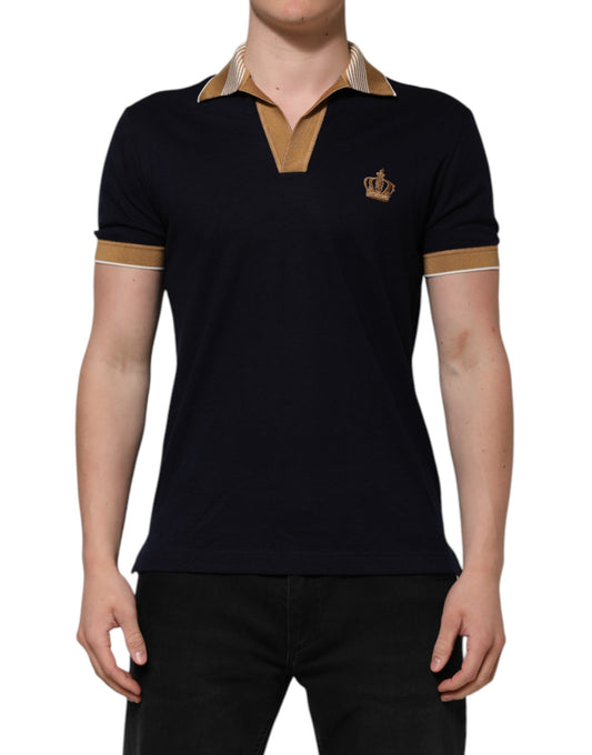 Dolce &amp; Gabbana Black Cashmere Crown Logo Men Polo T-shirt