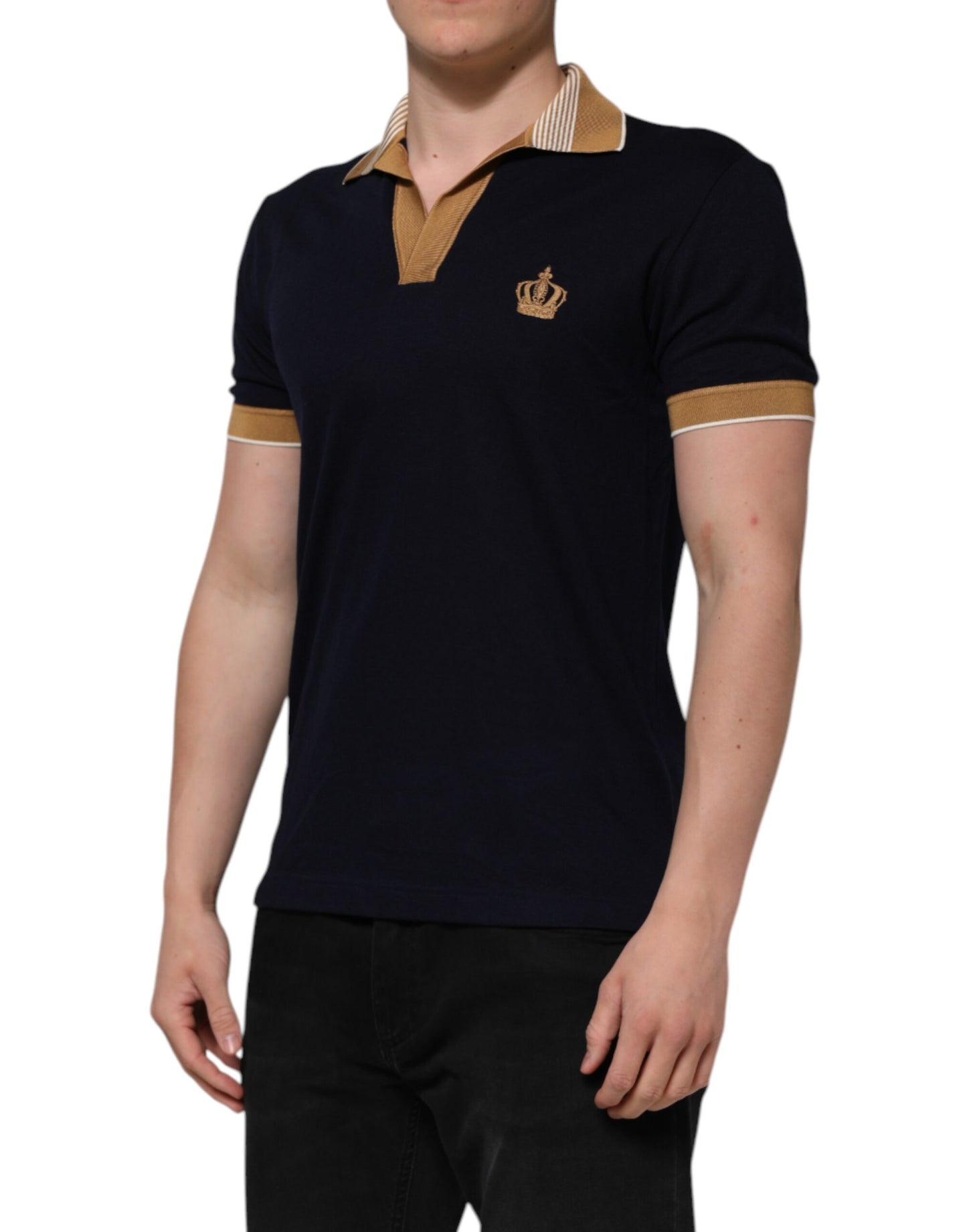 Dolce &amp; Gabbana Black Cashmere Crown Logo Men Polo T-shirt
