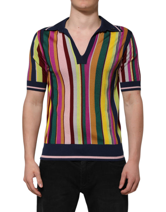 Dolce &amp; Gabbana Multicolor Stripes Collared Men Polo T-shirt