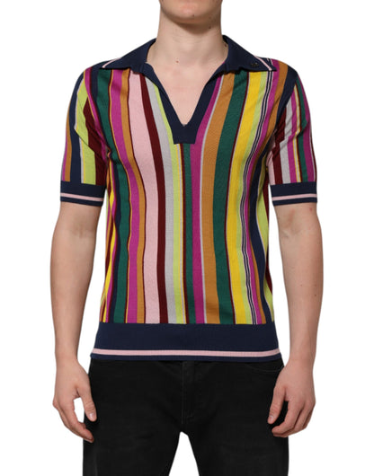 Dolce &amp; Gabbana Multicolor Stripes Collared Men Polo T-shirt