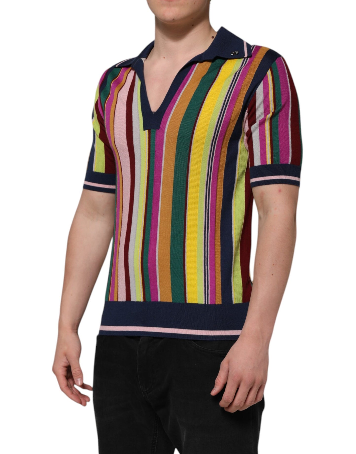 Dolce &amp; Gabbana Multicolor Stripes Collared Men Polo T-shirt
