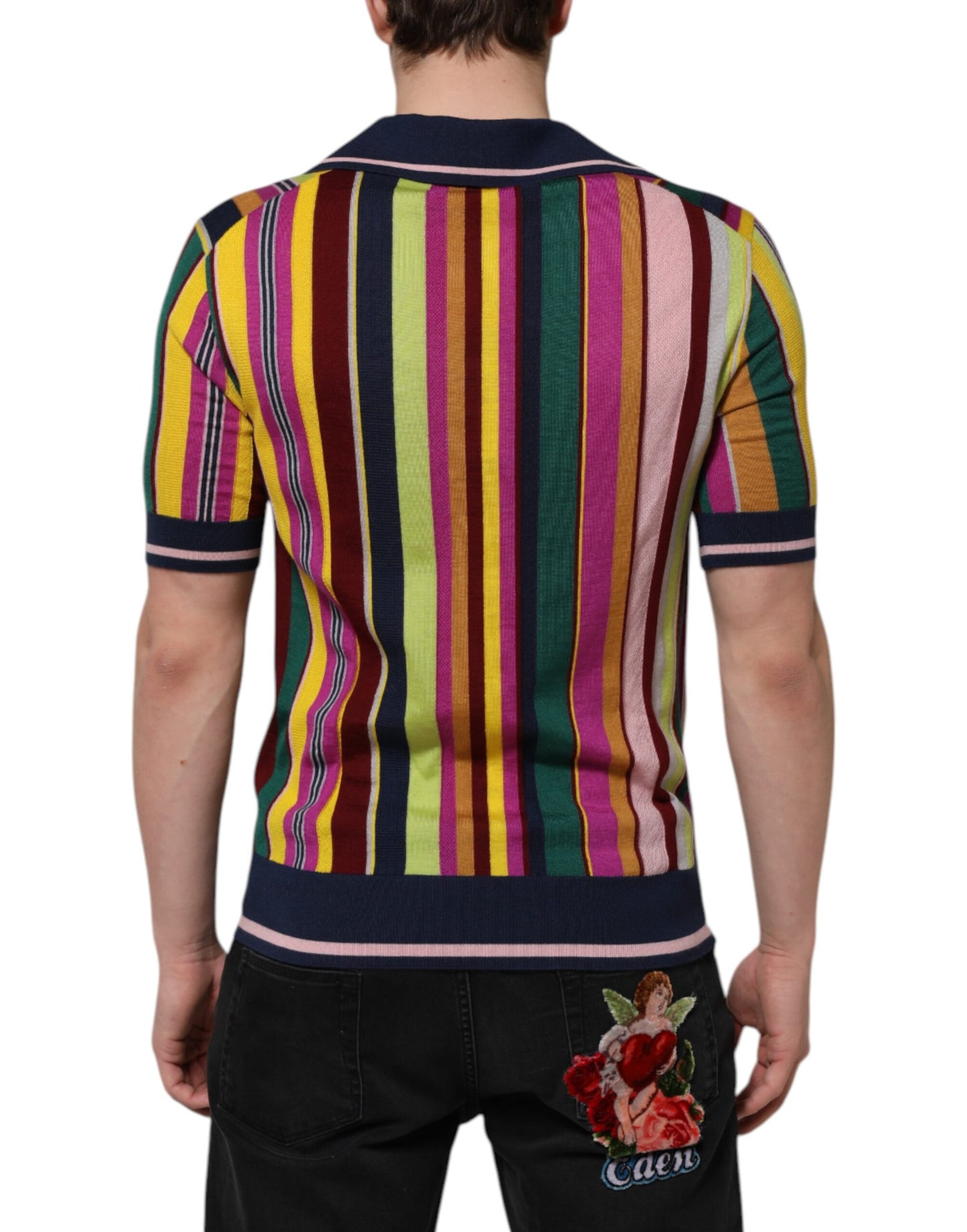 Dolce &amp; Gabbana Multicolor Stripes Collared Men Polo T-shirt