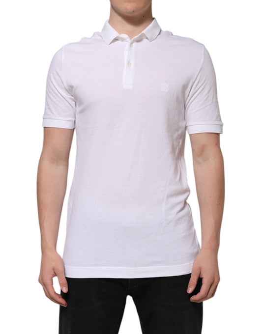 Dolce &amp; Gabbana White Collared Men Short Sleeve Crown T-shirt