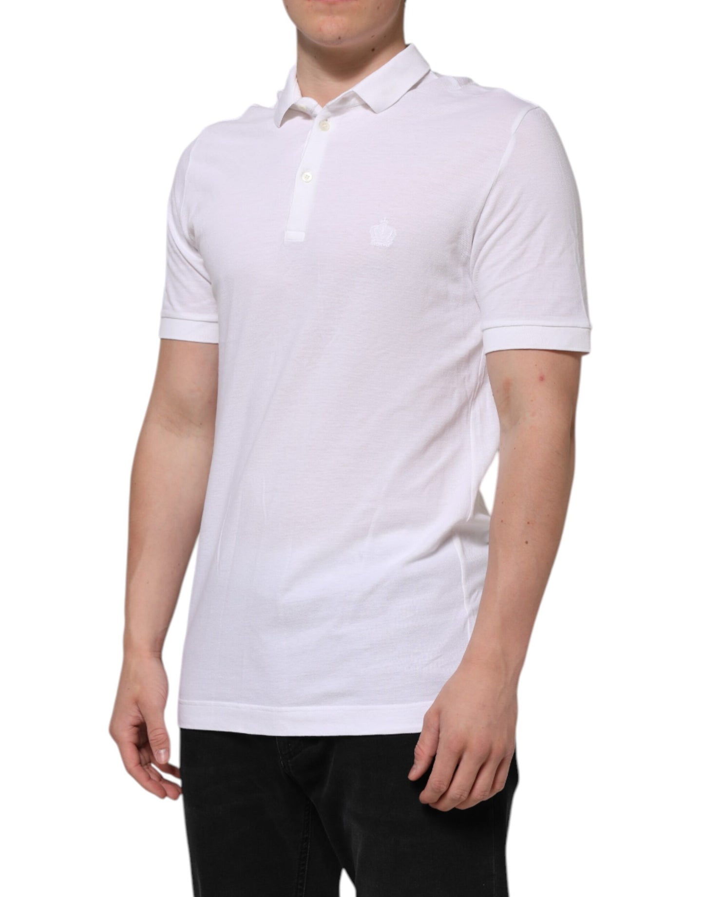 Dolce &amp; Gabbana White Collared Men Short Sleeve Crown T-shirt