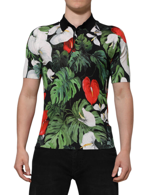Dolce &amp; Gabbana Multicolor Floral Silk Collared Polo T-shirt