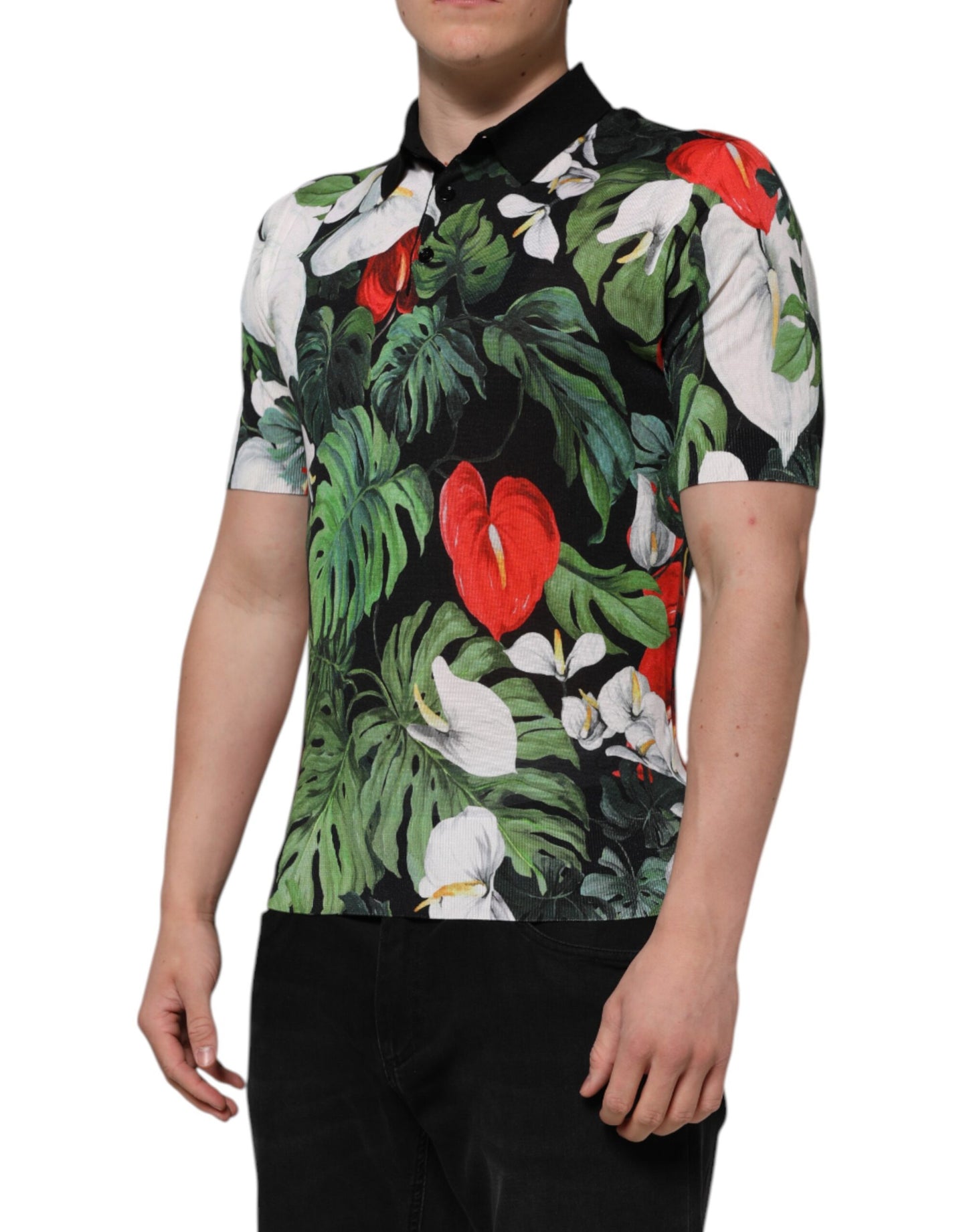 Dolce &amp; Gabbana Multicolor Floral Silk Collared Polo T-shirt