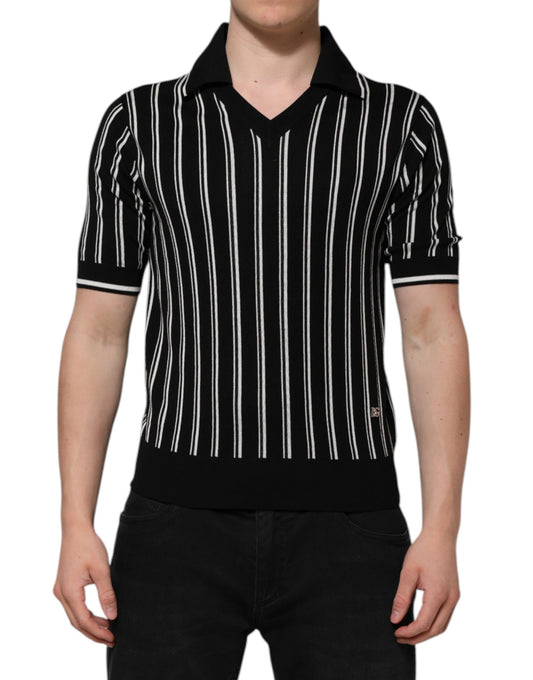 Dolce &amp; Gabbana Black White Stripes Collared Polo T-shirt