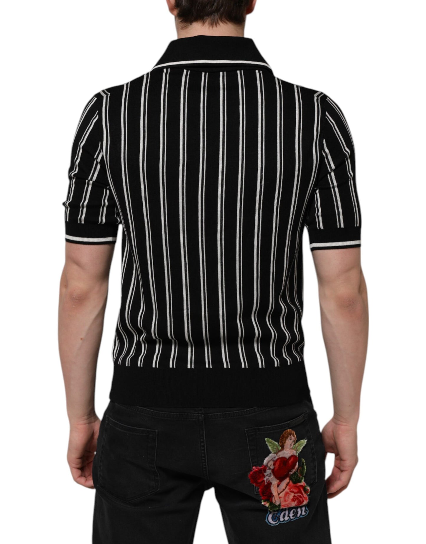 Dolce &amp; Gabbana Black White Stripes Collared Polo T-shirt