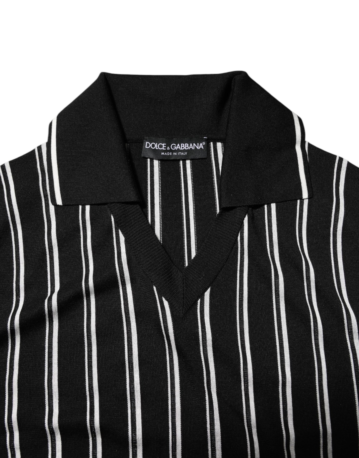 Dolce &amp; Gabbana Black White Stripes Collared Polo T-shirt