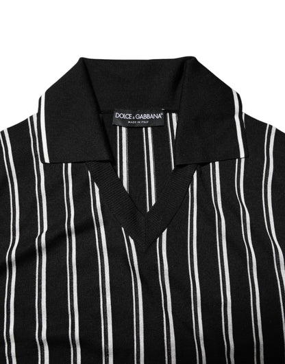 Dolce &amp; Gabbana Black White Stripes Collared Polo T-shirt