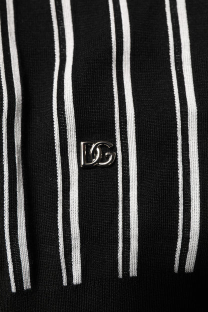 Dolce &amp; Gabbana Black White Stripes Collared Polo T-shirt