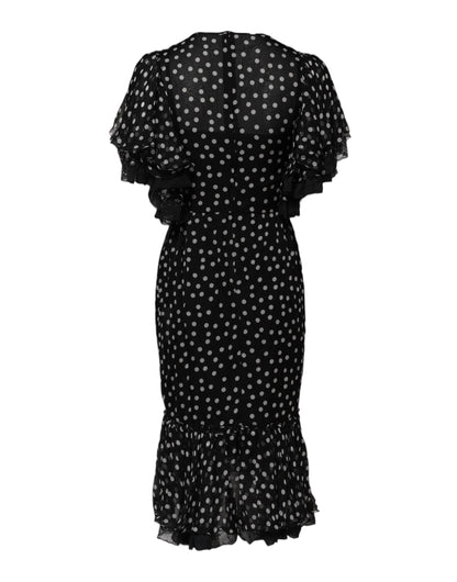 Dolce &amp; Gabbana – Chiffonkleid mit schwarzen und weißen Spitzen und Punkten