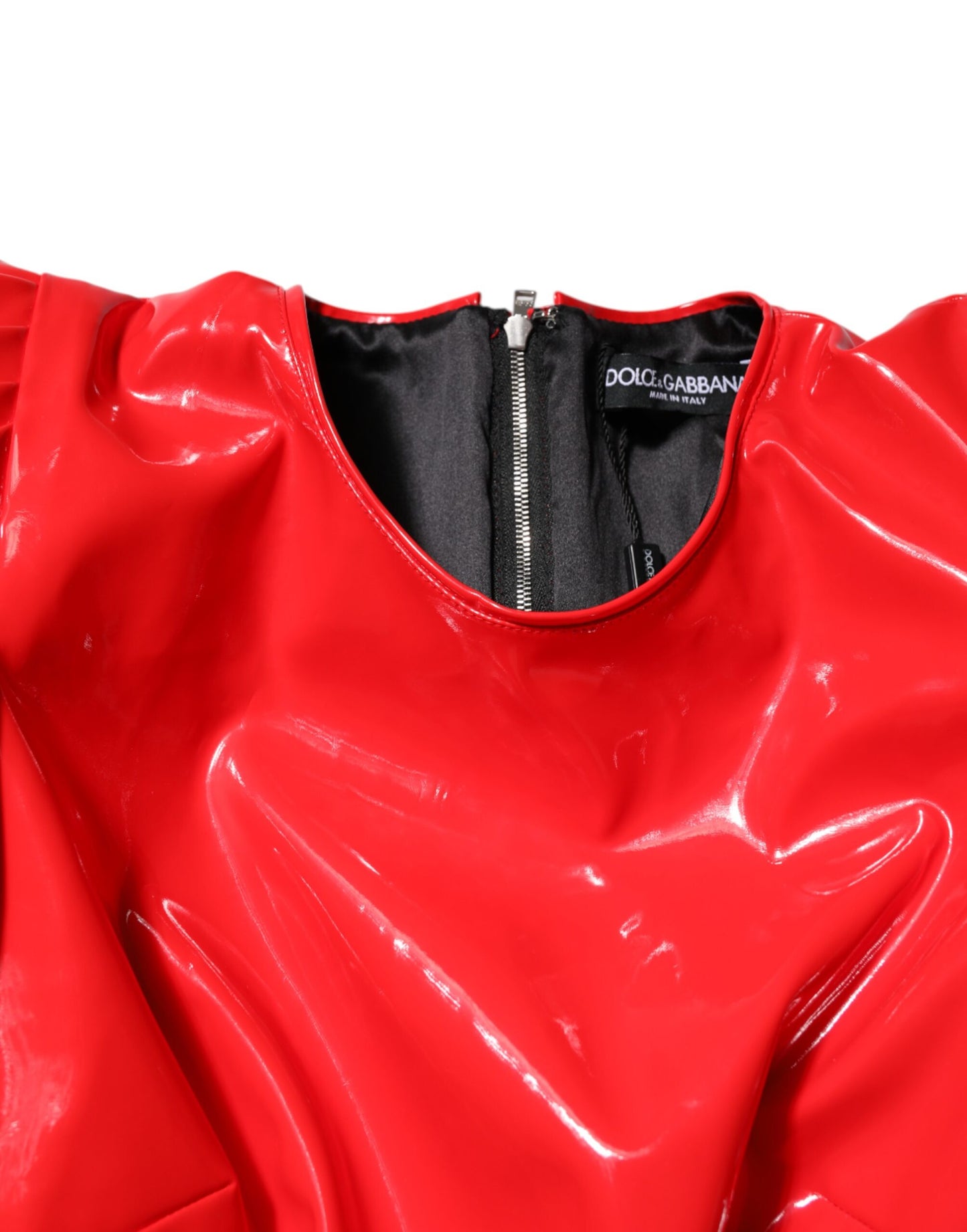 Dolce &amp; Gabbana – Minikleid aus rotem Lackleder mit Puffärmeln
