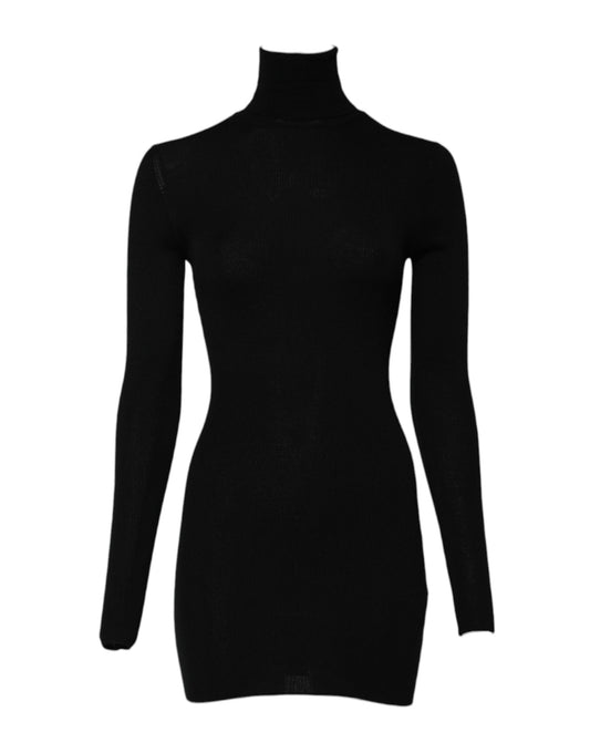 Dolce &amp; Gabbana – Schwarzes Minikleid mit Rollkragen und langen Ärmeln