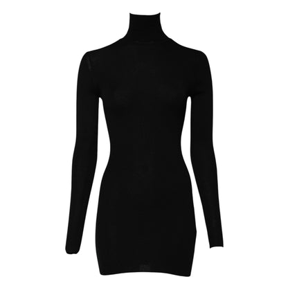 Dolce &amp; Gabbana – Schwarzes Minikleid mit Rollkragen und langen Ärmeln
