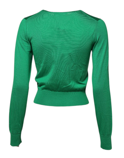 Dolce &amp; Gabbana – Grüner Seidenpullover mit Blumendetail