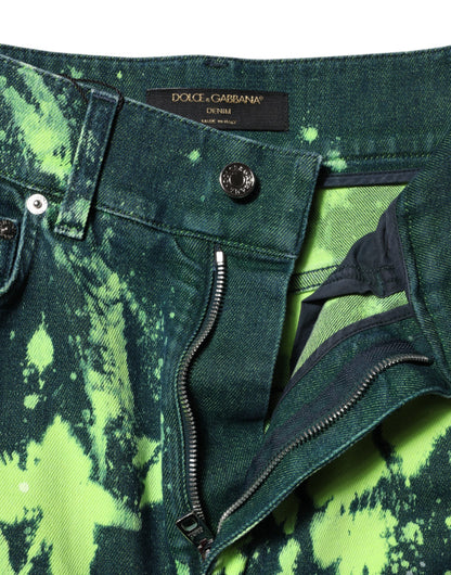 Dolce &amp; Gabbana – Jeans mit hohem Bund und Farbspritzern in Grün