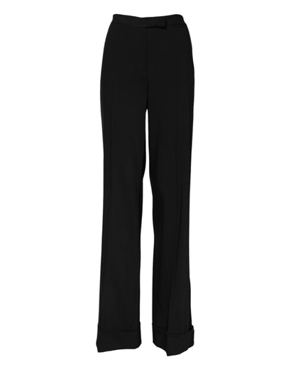Dolce &amp; Gabbana – Schwarze Schlaghose aus Wolle mit hoher Taille