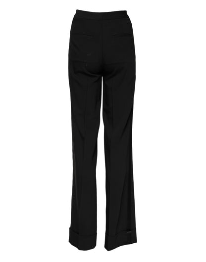 Dolce &amp; Gabbana – Schwarze Schlaghose aus Wolle mit hoher Taille