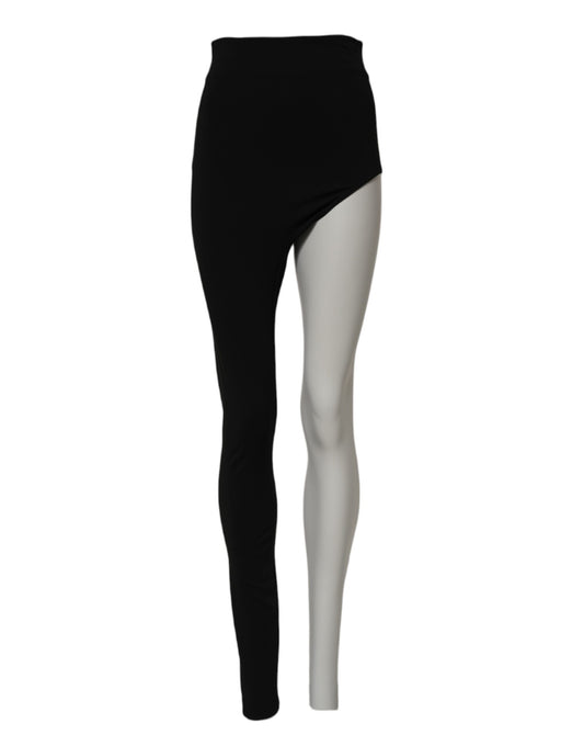 Dolce &amp; Gabbana – Schwarze, hoch taillierte Single-Leg-Hose aus Wolle