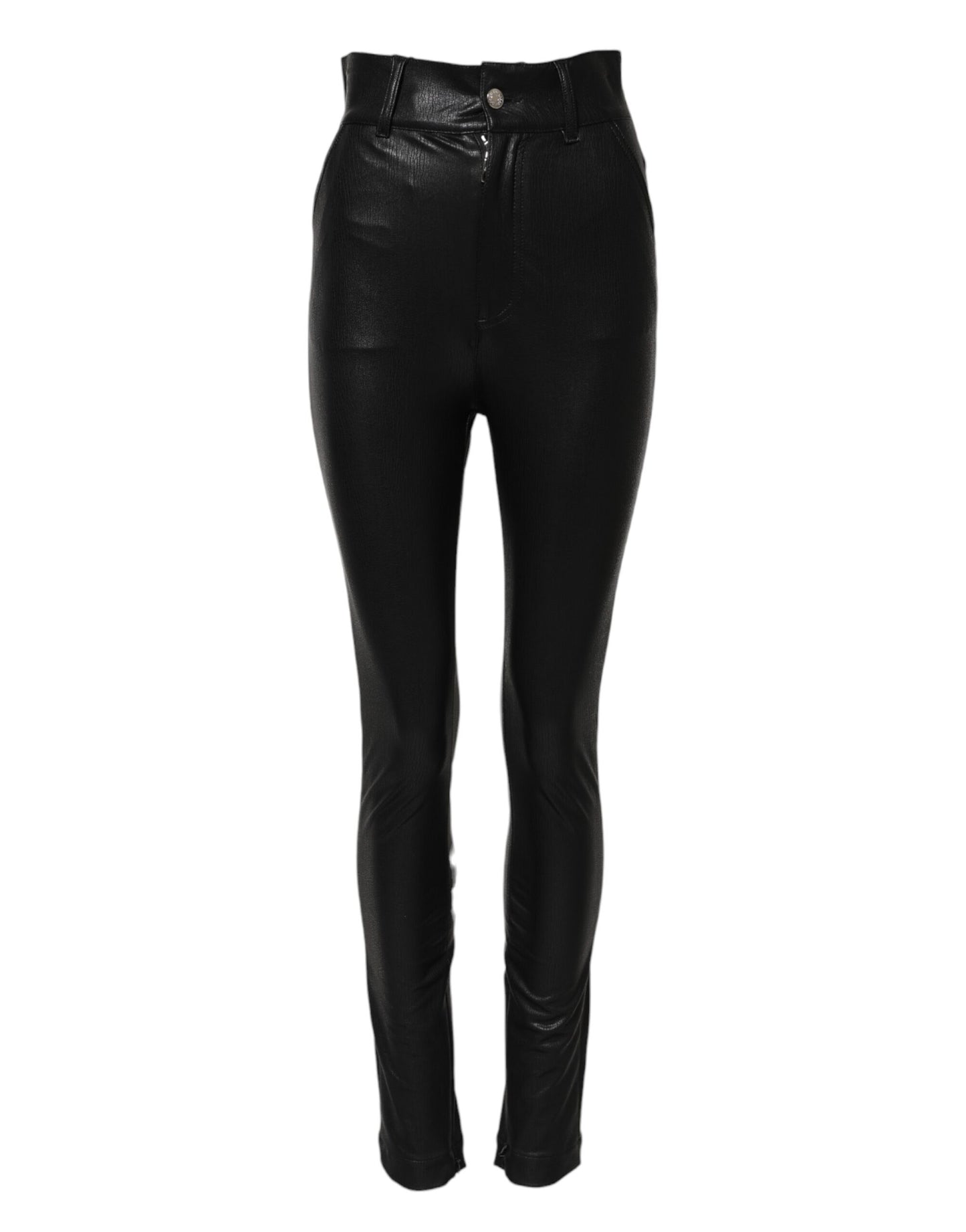 Dolce &amp; Gabbana – Schwarze, schmal geschnittene Hose aus Leder mit hoher Taille