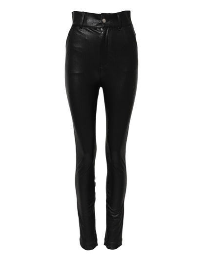 Dolce &amp; Gabbana – Schwarze, schmal geschnittene Hose aus Leder mit hoher Taille