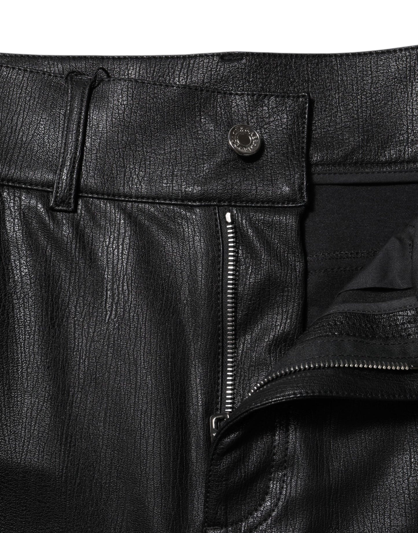 Dolce &amp; Gabbana – Schwarze, schmal geschnittene Hose aus Leder mit hoher Taille