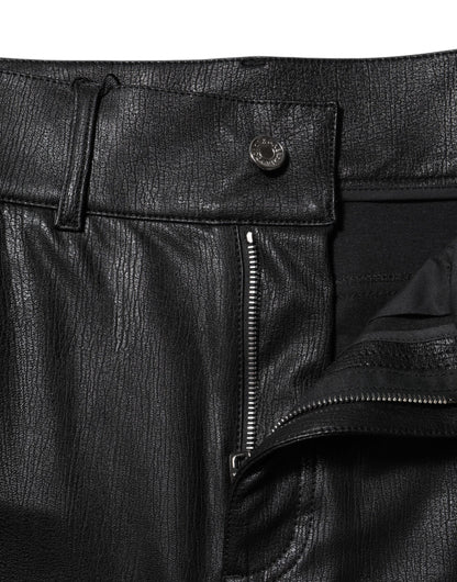 Dolce &amp; Gabbana – Schwarze, schmal geschnittene Hose aus Leder mit hoher Taille