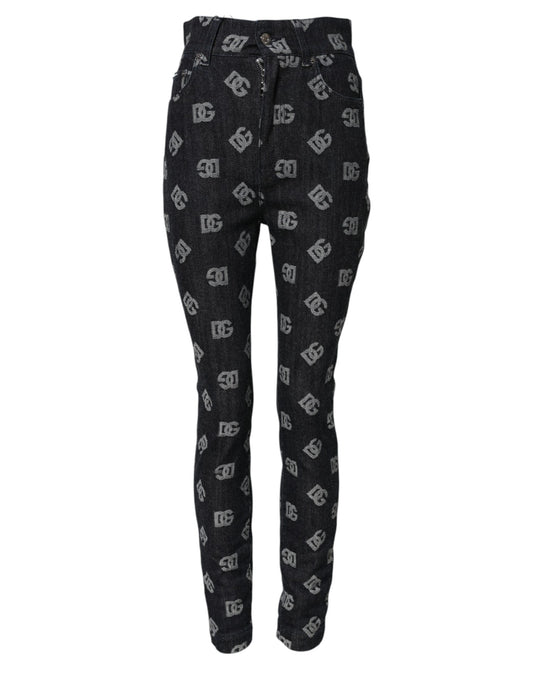 Dolce &amp; Gabbana – Schwarze Skinny-Jeans mit hohem Bund und DG-Logo