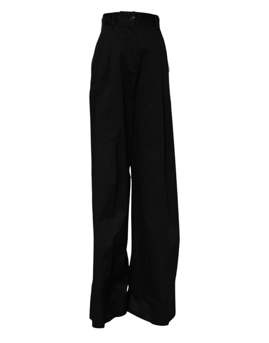 Dolce &amp; Gabbana – Schwarze Hose aus Baumwolle mit hoher Taille und weitem Bein