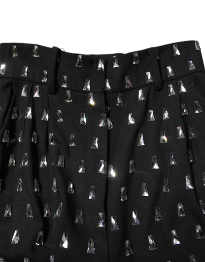 Dolce &amp; Gabbana – Schwarze Hose mit weitem Bein und Kristallverzierung