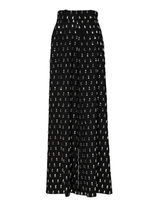 Dolce &amp; Gabbana – Schwarze Hose mit weitem Bein und Kristallverzierung