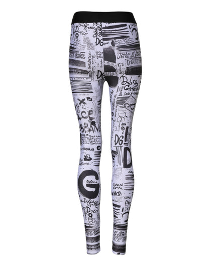 Dolce &amp; Gabbana – Enge Leggings mit hoher Taille und Grafik in Weiß