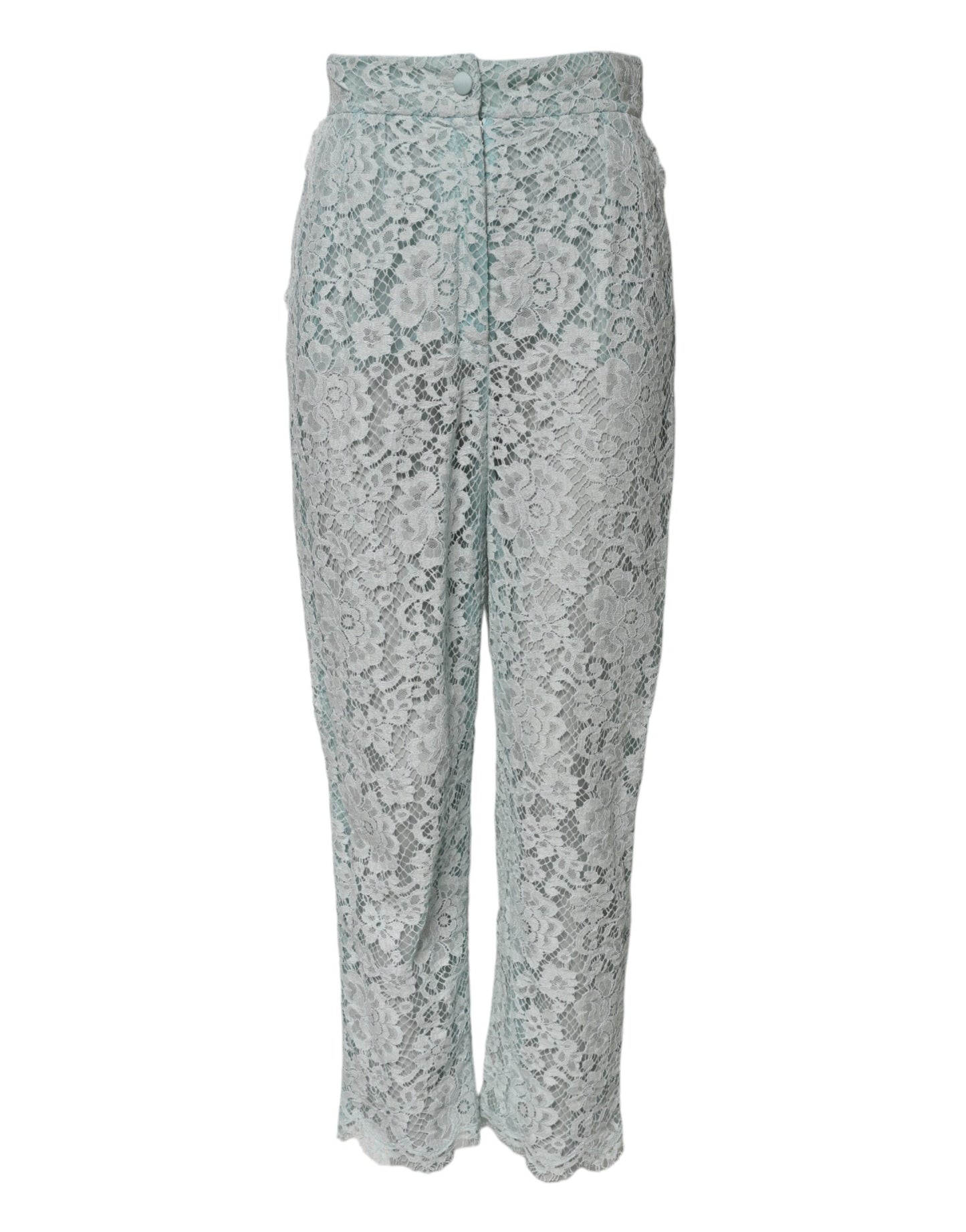 Dolce &amp; Gabbana Mintgrüne Baumwollhose mit Blumenspitze 