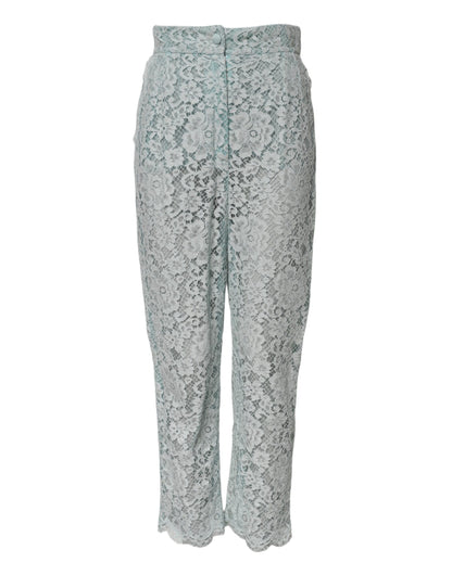 Dolce &amp; Gabbana Mintgrüne Baumwollhose mit Blumenspitze 