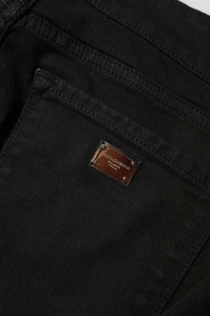 Dolce &amp; Gabbana – Schwarze Skinny-Jeans aus Baumwoll-Denim mit Logo und mittlerer Taille 