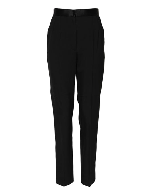 Dolce &amp; Gabbana – Schwarze, konische Hose aus Wolle mit hoher Taille 