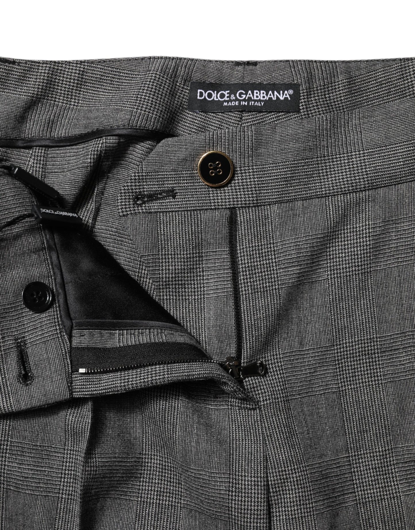 Dolce &amp; Gabbana – Grau karierte Schlaghose mit hoher Taille 