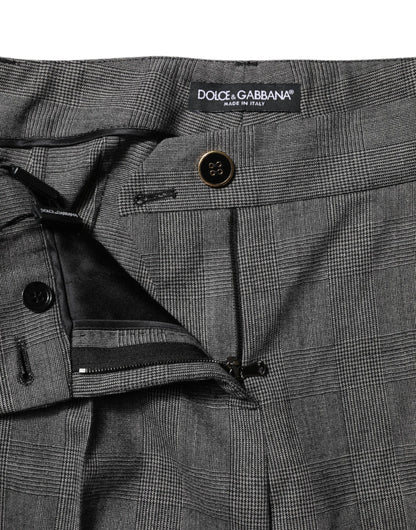 Dolce &amp; Gabbana – Grau karierte Schlaghose mit hoher Taille 