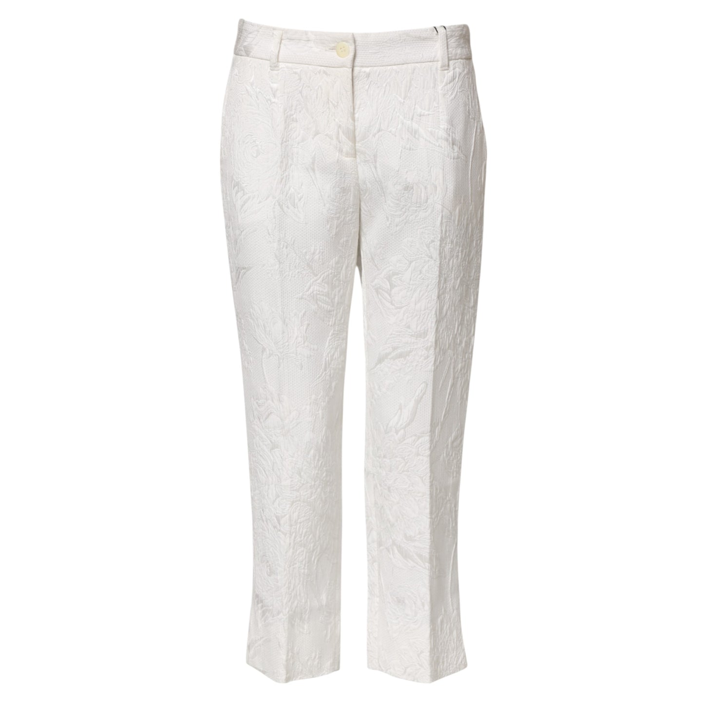Dolce &amp; Gabbana – Weiße Jacquardhose aus Baumwolle mit Blumenmuster 