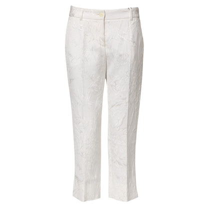 Dolce &amp; Gabbana – Weiße Jacquardhose aus Baumwolle mit Blumenmuster 