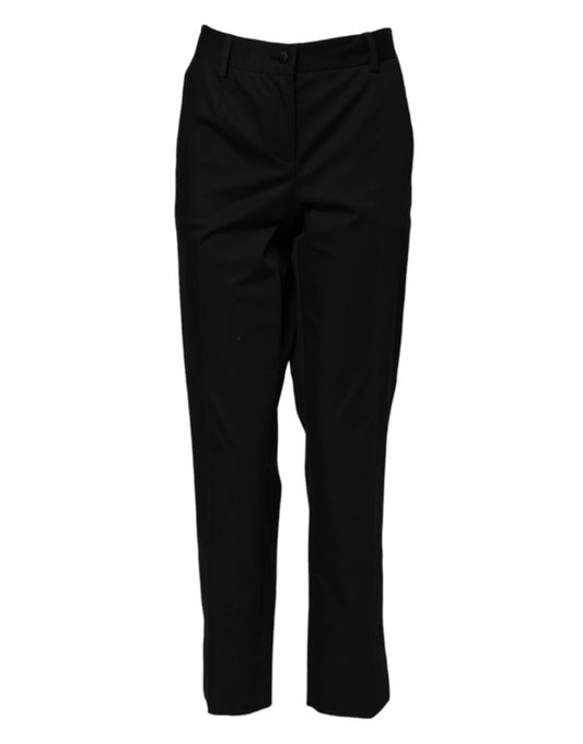 Dolce &amp; Gabbana – Schwarze, formelle Hose aus Baumwolle mit hoher Taille 