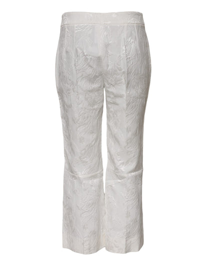 Dolce &amp; Gabbana – Weiße Jacquardhose aus Baumwolle mit Blumenmuster 
