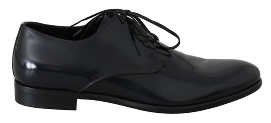 Dolce &amp; Gabbana – Blaue, polierte Derby-Schuhe aus Leder