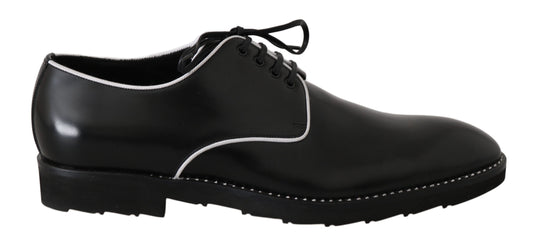 Dolce &amp; Gabbana – Derby-Schuhe aus schwarzem Leder mit weißer Linie