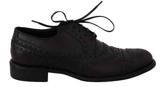 Dolce &amp; Gabbana – Oxford-Schuhe aus schwarzem Leder mit Flügelkappe