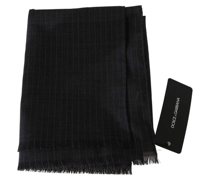Dolce &amp; Gabbana – Grauer Wickelschal aus 100 % Wolle mit Streifenmuster